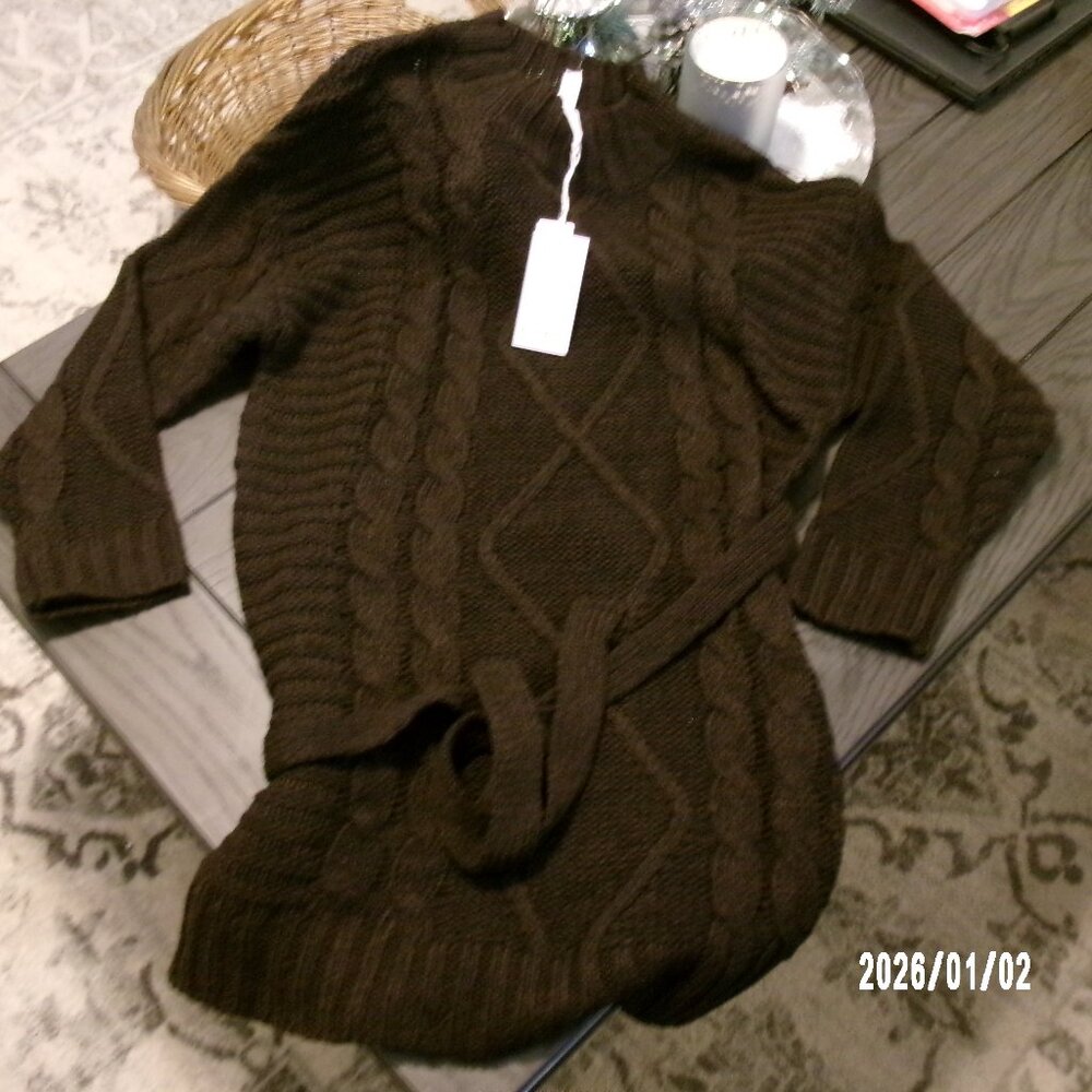 Amadi Anthropologie Leah Cable Knit Sweater Dress NWT IN PLUM/PRUNE RET $158